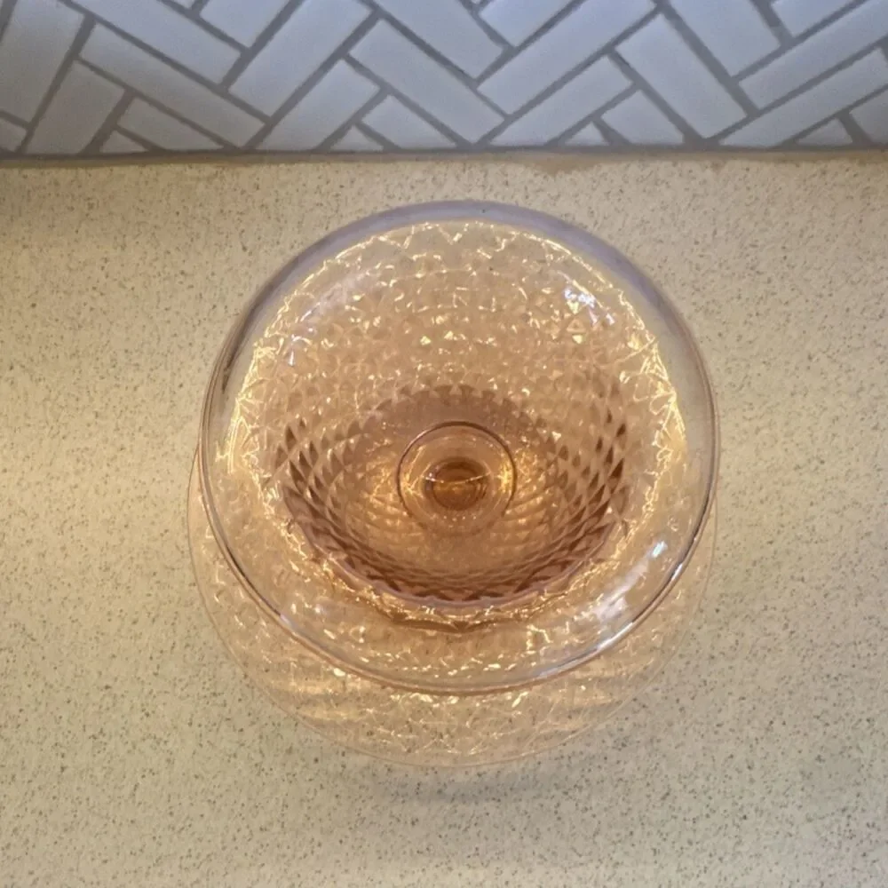 Imperial Pink Pressed Glass Diamond Pattern Round Bowl Glossy Finish